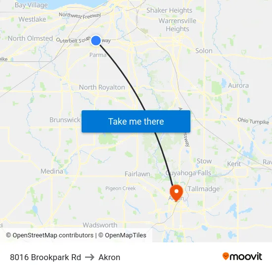 8016 Brookpark Rd to Akron map