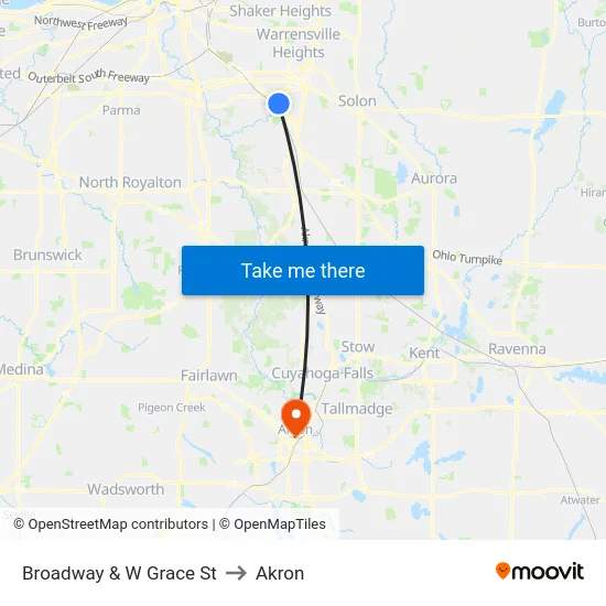 Broadway & W Grace St to Akron map
