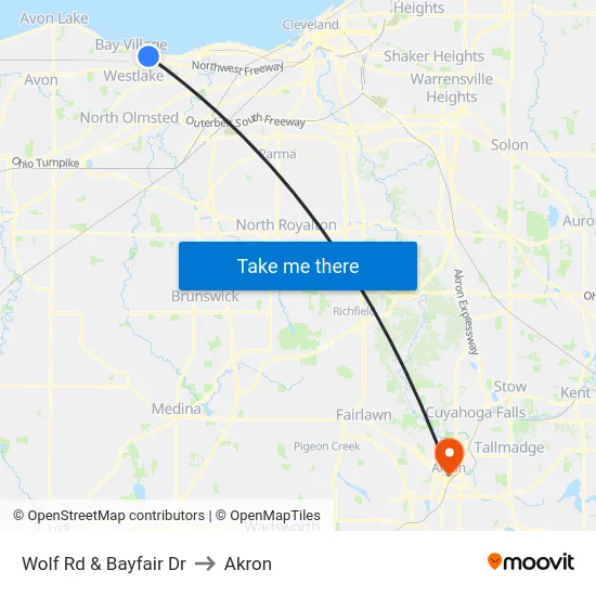 Wolf Rd & Bayfair Dr to Akron map