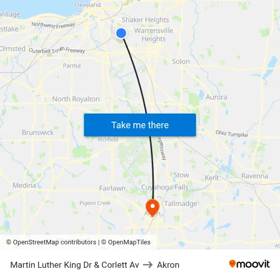 Martin Luther King Dr & Corlett Av to Akron map