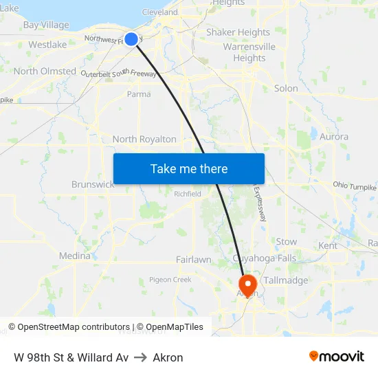 W 98th St & Willard Av to Akron map