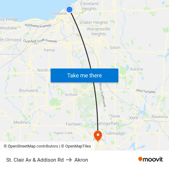 St. Clair Av & Addison Rd to Akron map