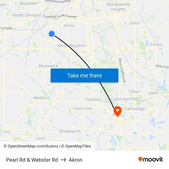 Pearl Rd & Webster Rd to Akron map