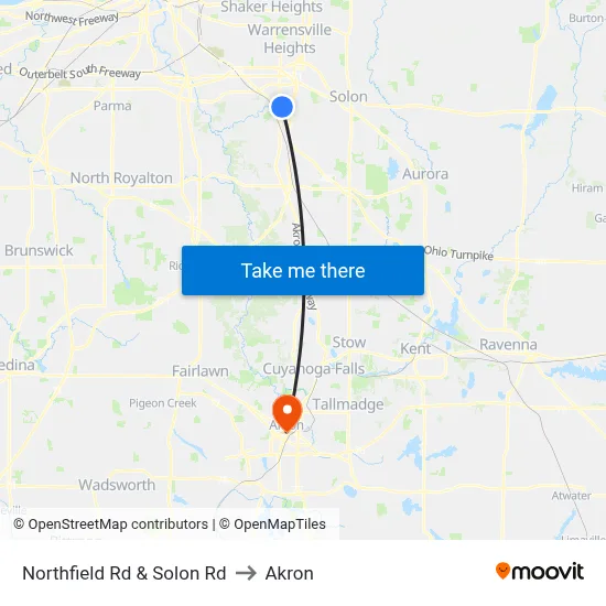 Northfield Rd & Solon Rd to Akron map