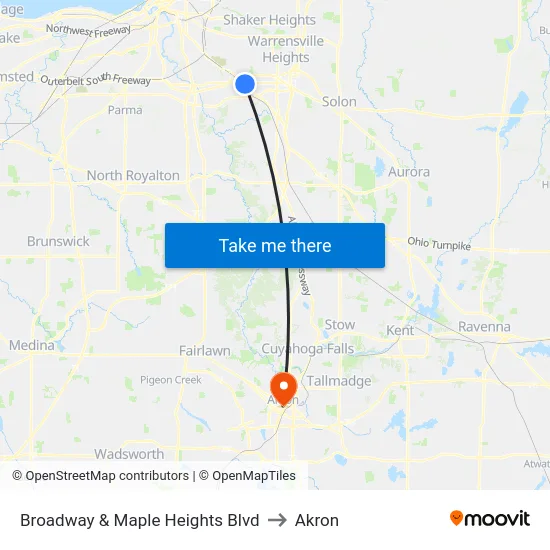 Broadway & Maple Heights Blvd to Akron map