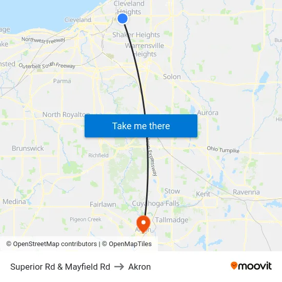 Superior Rd & Mayfield Rd to Akron map