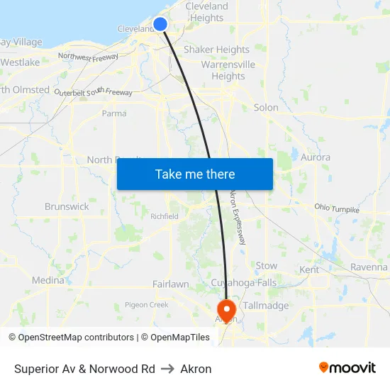 Superior Av & Norwood Rd to Akron map