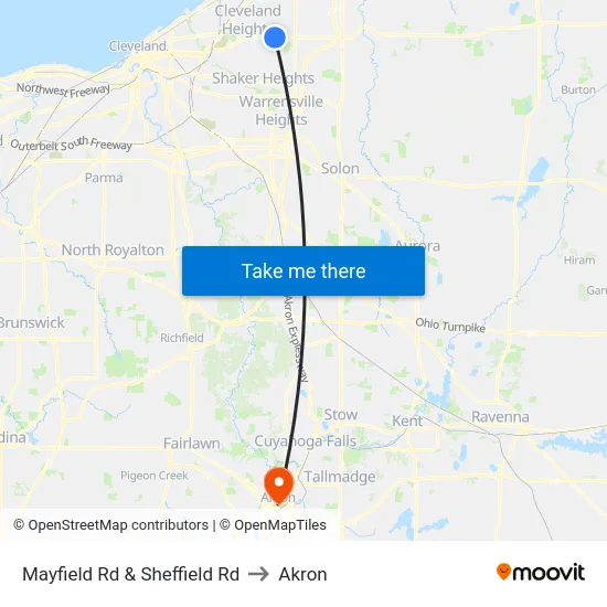 Mayfield Rd & Sheffield Rd to Akron map