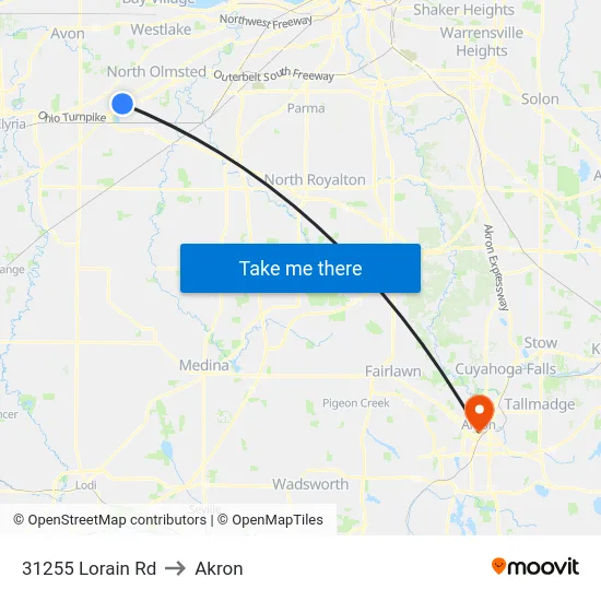 31255 Lorain Rd to Akron map