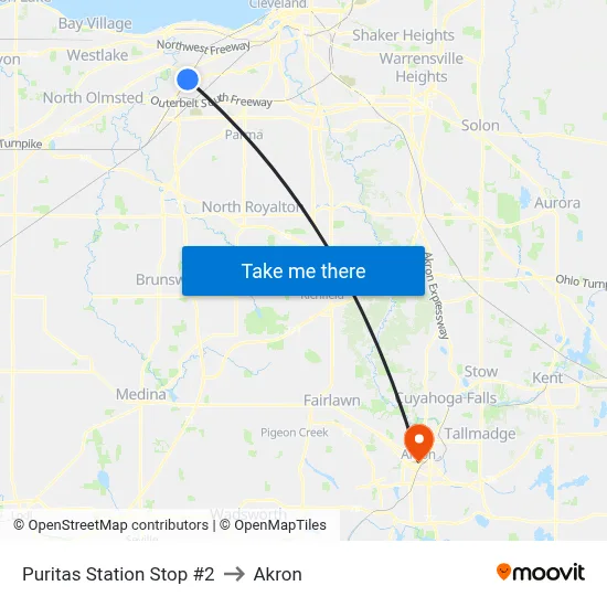 Puritas Station Stop #2 to Akron map