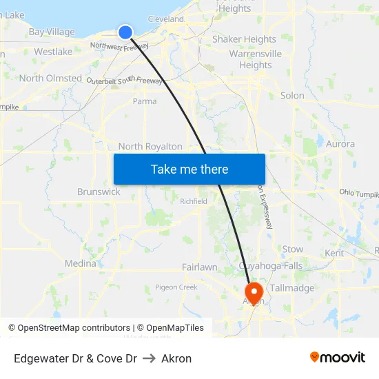 Edgewater Dr & Cove Dr to Akron map