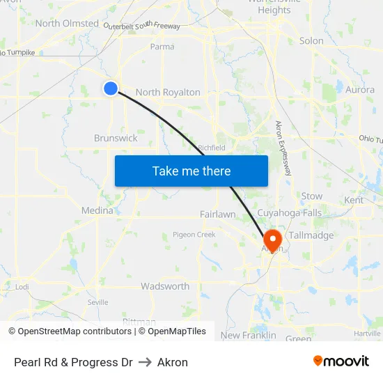 Pearl Rd & Progress Dr to Akron map