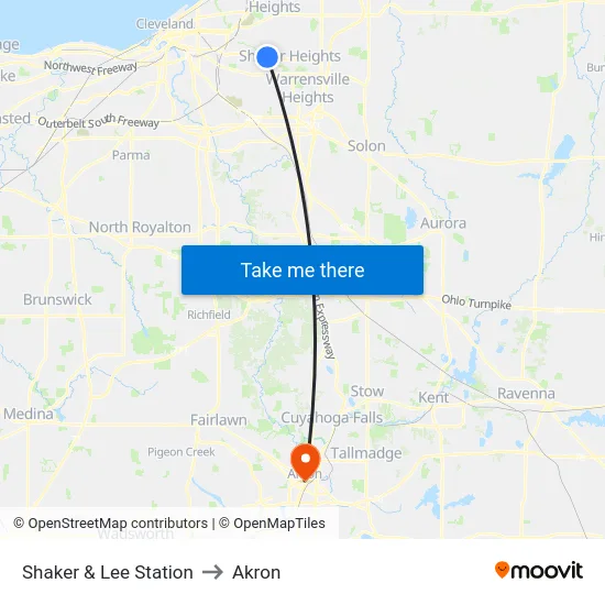 Shaker & Lee Station to Akron map