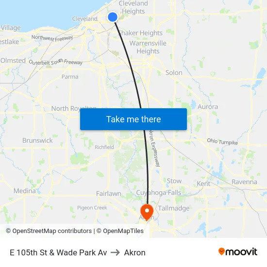 E 105th St & Wade Park Av to Akron map