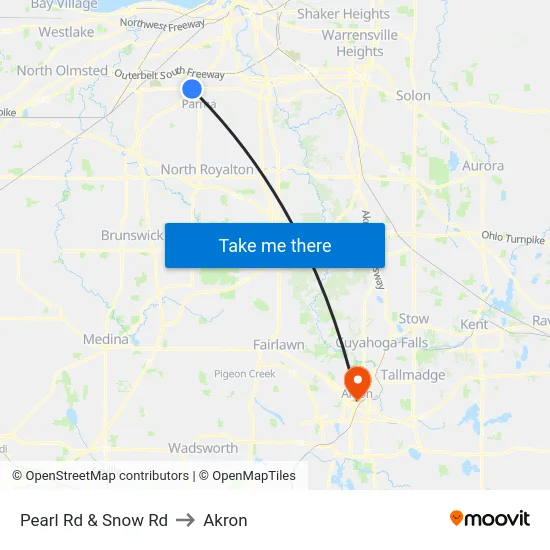 Pearl Rd & Snow Rd to Akron map