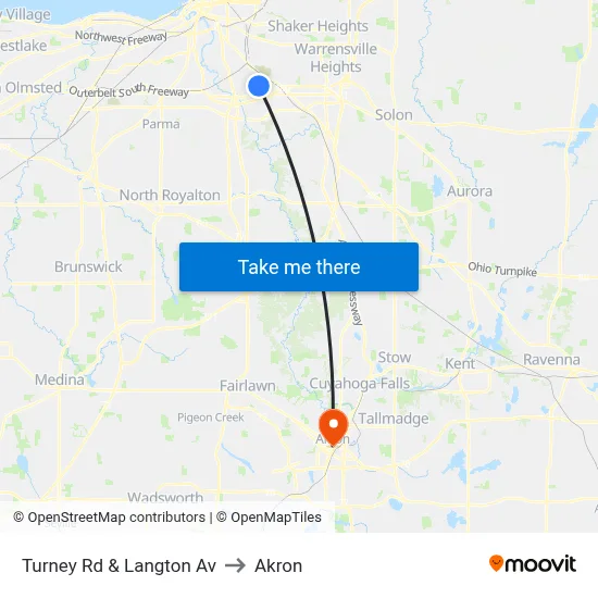 Turney Rd & Langton Av to Akron map