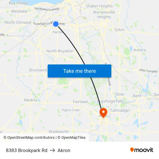 8383 Brookpark Rd to Akron map