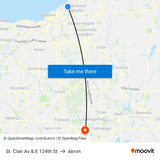 St. Clair Av & E 124th St to Akron map