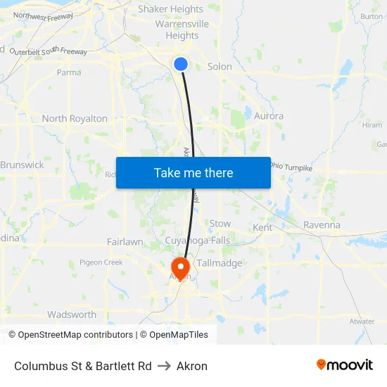 Columbus St & Bartlett Rd to Akron map
