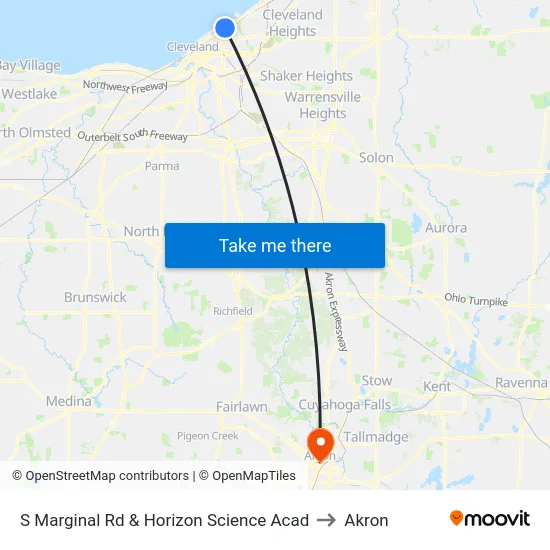 S Marginal Rd & Horizon Science Acad to Akron map