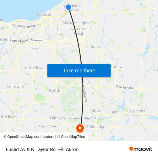 Euclid Av & N Taylor Rd to Akron map