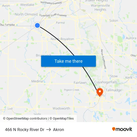 466 N Rocky River Dr to Akron map