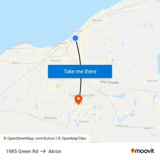 1985 Green Rd to Akron map