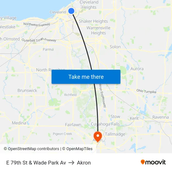 E 79th St & Wade Park Av to Akron map