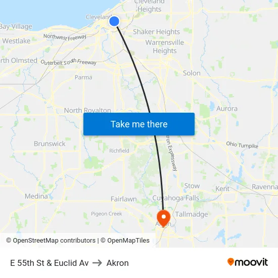 E 55th St & Euclid Av to Akron map