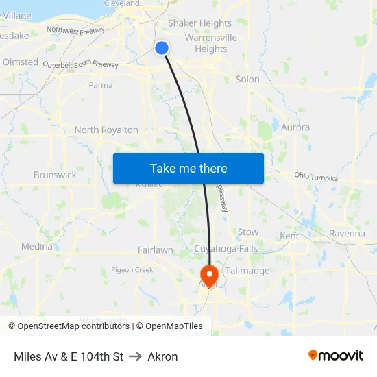 Miles Av & E 104th St to Akron map