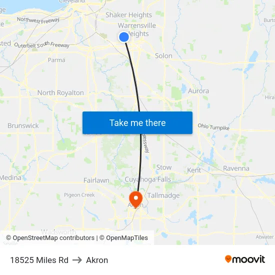 18525 Miles Rd to Akron map