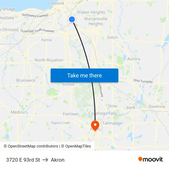 3720 E 93rd St to Akron map