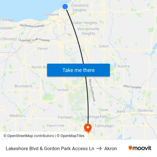 Lakeshore Blvd & Gordon Park Access Ln to Akron map