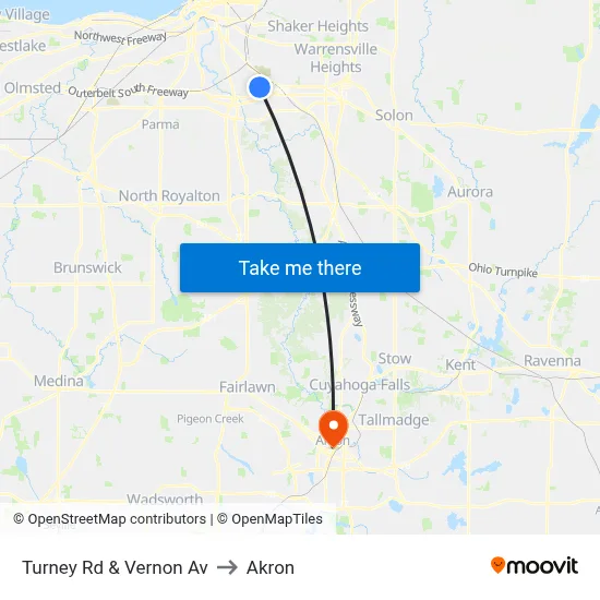 Turney Rd & Vernon Av to Akron map