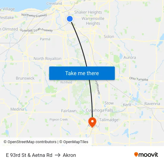 E 93rd St & Aetna Rd to Akron map