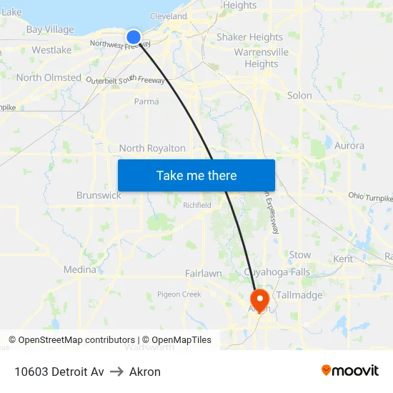 10603 Detroit Av to Akron map