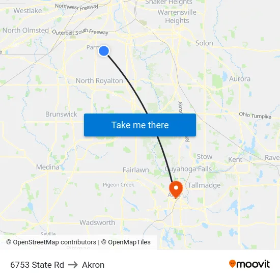 6753 State Rd to Akron map
