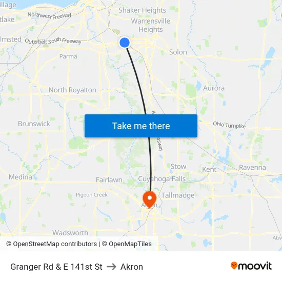 Granger Rd & E 141st St to Akron map