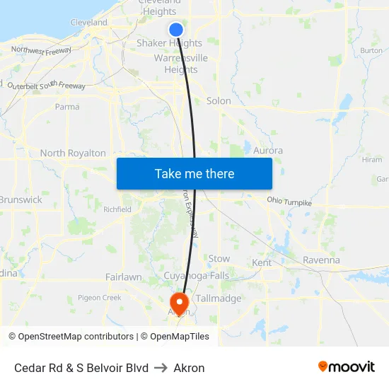 Cedar Rd & S Belvoir Blvd to Akron map
