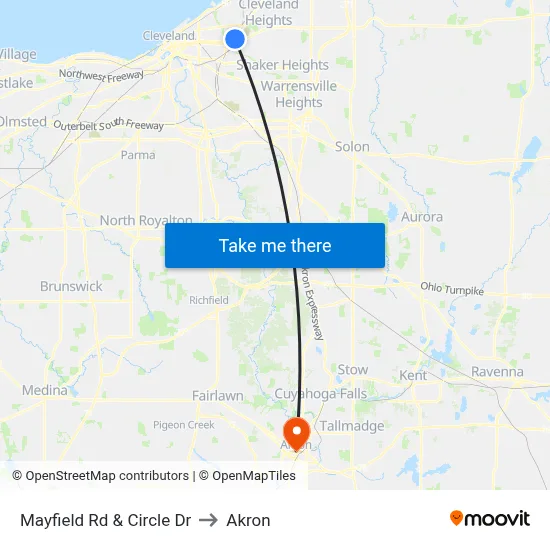 Mayfield Rd & Circle Dr to Akron map