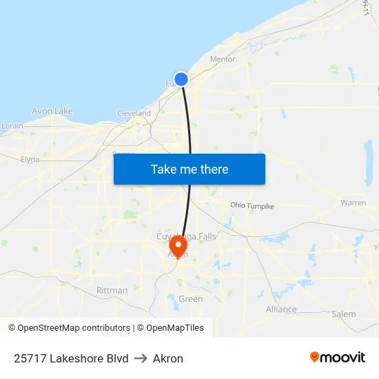 25717 Lakeshore Blvd to Akron map