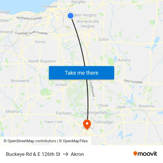 Buckeye Rd & E 126th St to Akron map