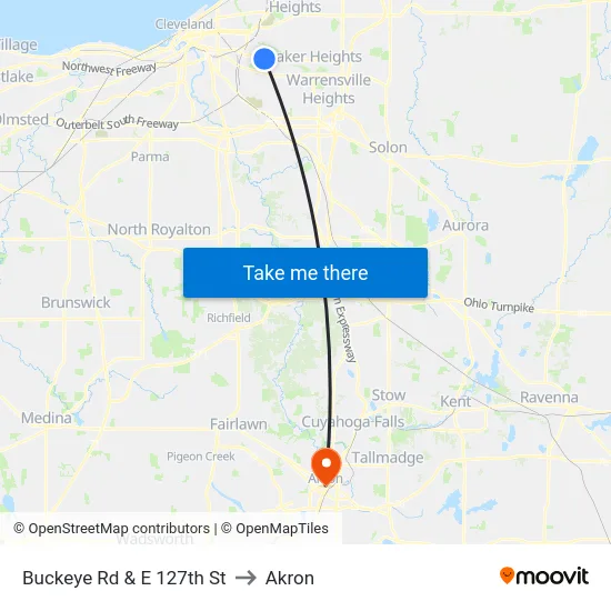 Buckeye Rd & E 127th St to Akron map