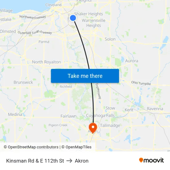 Kinsman Rd & E 112th St to Akron map