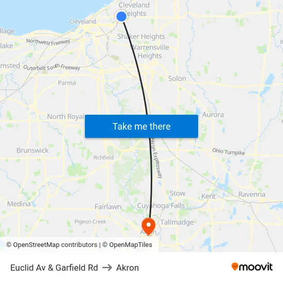Euclid Av & Garfield Rd to Akron map