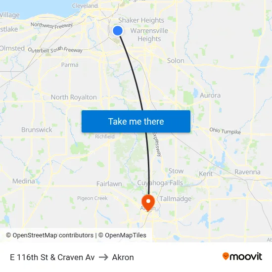 E 116th St & Craven Av to Akron map