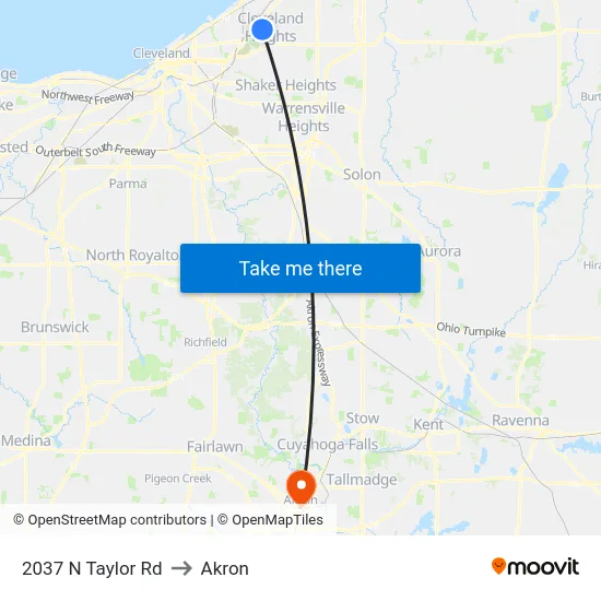 2037 N Taylor Rd to Akron map