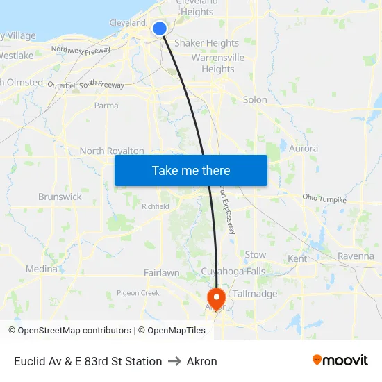 Euclid Av & E 83rd St Station to Akron map