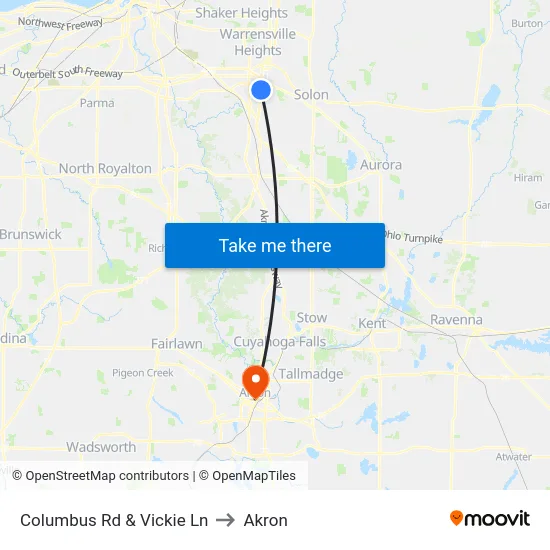 Columbus Rd & Vickie Ln to Akron map