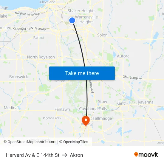Harvard Av & E 144th St to Akron map